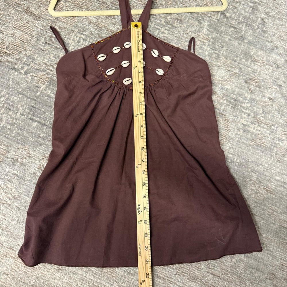 Kiran Exports Y2K Halter Neck Brown Top with Shell Accents - Picture 7 of 8